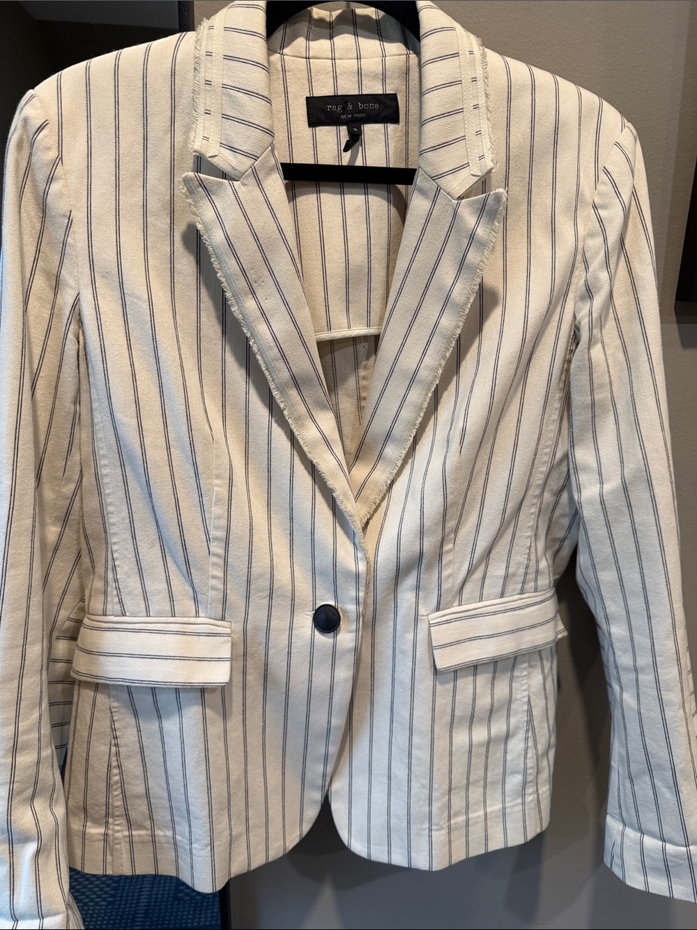 rag & bone Cream Blazer with Navy Pinstripes